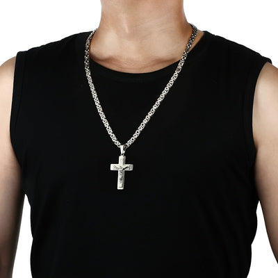 Men's 304L Stainless Steel Triple Cross Pendant Necklace with U-Shaped Flat Link Chain - Golden-Tone Religious Jewelry for Casual & Formal Wear, Everyday Fashion Accessory, Stylish Accessory, Highquality Finish