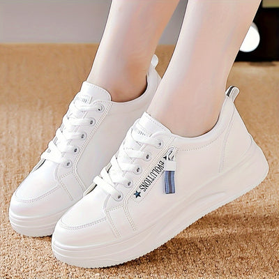 Women's Platform Sneakers, Casual Lace Up Outdoor Shoes, Comfortable Side Zipper Design Low Top Shoes