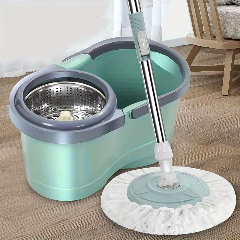 New Rotating Home Mop and Bucket Set, Wet & Dry Use, 360° Swivel for Easy Cleaning Without Electricity or Handwashing. Durable Dust-Removing Tool Suitable for Hardwoods, Laminate Floors, Tiles, Wooden Surfaces – Essential