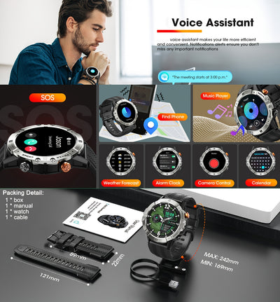 [Smart Watch] 1.52" Synwoo Smart Watch, Touchscreen Outdoor Sports Watch | 410mAh Battery, Pedometer, 100+ Exercise Modes, Camera Control, Weather Forecast, Swimming Mode, Black Strap, Outdoor Fitness Gear