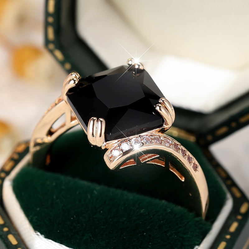 Luxury and Fashionable Black Synthetic Zirconia Ring for Women with Personality, Suitable for Banquets and Wedding Season