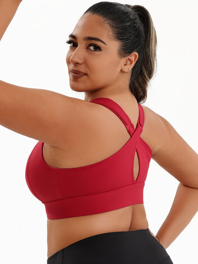 A Women'S Front-Zip Sports Bra, Featuring High Support And Plus Sizes, with Adjustable Straps, Suitable for Yoga, Fitness, And Workouts.
