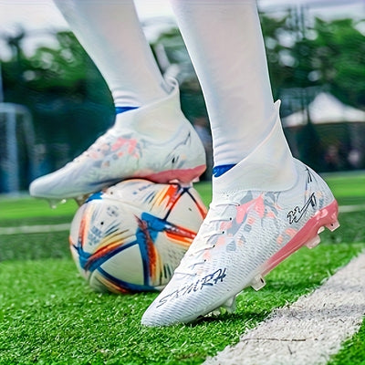 Men's Football Cleats - Lightweight Breathable Training & Match Soccer Shoes with Turf/Ground Studs, Pink/Black/White Color Options, PU Upper & Rubber Sole for All-Season Indoor/ Play, Lace-Up Clekets, Soccer Boots, Soccer Cl