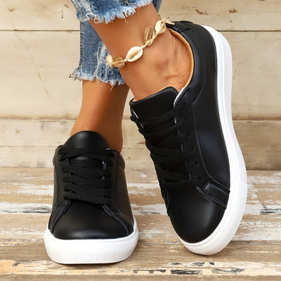 Women's Solid Color Sneakers, Casual Lace Up Outdoor Shoes, Lightweight Low Top Shoes