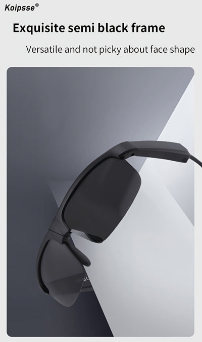 KOIPSSE Smart Glasses with Built-in Microphone, High-Resolution Audio, Waterproof IPX4, USB/Battery Powered, Rechargeable Lithium Polymer Battery, 120mAh, Wireless Connection, Outdoor Sports Glasses with HIFI Music Playback,