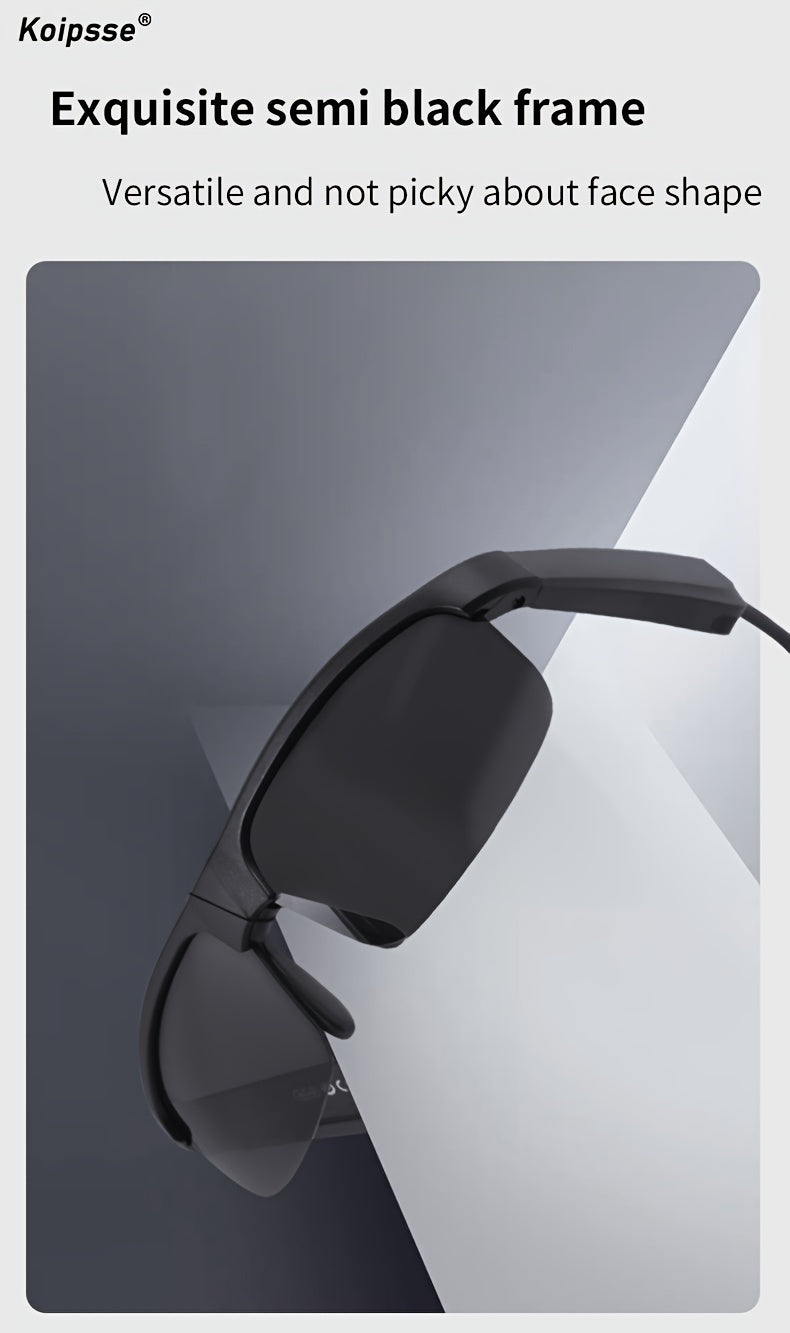 KOIPSSE Smart Glasses with Built-in Microphone, High-Resolution Audio, Waterproof IPX4, USB/Battery Powered, Rechargeable Lithium Polymer Battery, 120mAh, Wireless Connection, Outdoor Sports Glasses with HIFI Music Playback,