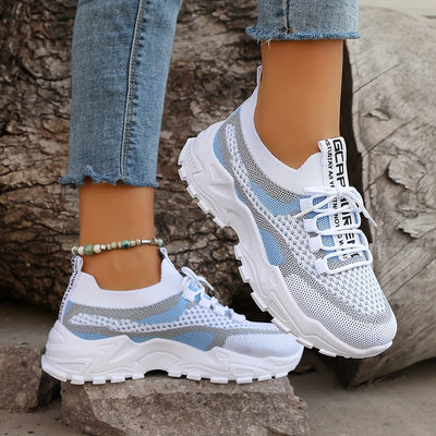 Women's Colorblock Knitted Sneakers, Stylish Breathable Low Top Running Trainers, Comfy Outdoor Sports Shoes