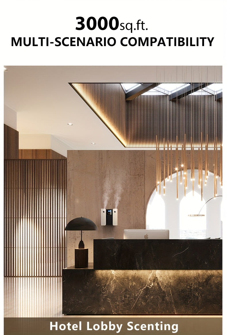 Waterless Essential Oil Diffuser for Home & Hotel, Spa, Office – Max 3000 sq ft Coverage, 2*160ml Capacity, Hotel Series Nebulizing Diffuser with Intelligent Aroma Air Dispersion, Wall-Mountable Design, Ultra-Quiet 35dB Whi