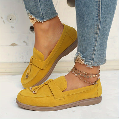 Women's Flat Shoes, Casual Slip On Outdoor Shoes, Comfy Walking Shoes With Solid Color Pendant