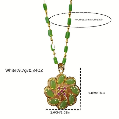 Elegant Green Charm Bamboo Pendant Necklace for Women - Golden-Tone Alloy Chain with Resin Detailing, Fashionable Collarbone Jewelry, Fashion Accessory | Elegant Jewelry | Decorative Beads