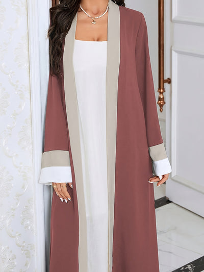 Cozy Comfort, Elegant Black and Cream Long Robe with Ruffle Sleeves - Polyester, Machine Washable, Casual Style for Women - Perfect for Spring/Summer/Fall