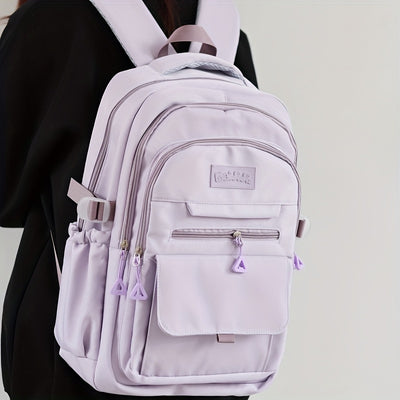 حقيبة ظهر أنيقة بيضاء على الطراز الياباني لطلاب المدارس الثانوية والجامعات - سعة كبيرة، خفيفة الوزن، حزام قابل للتعديل، إغلاق بسحاب، تصميم كاجوال، قابلة للغسل اليدوي | حقيبة ظهر بسيطة | ظهر خفيف الوزن