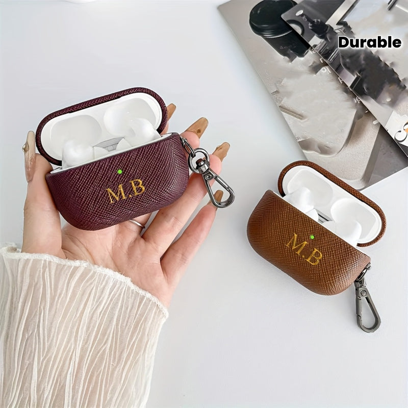 Personalized Initials Letters Customize New Earphone Case for Airpods 1 2 3 4 Pro 2 Luxury Cross Pattern with Keychain Cover, Synthetic Faux Leather, with Keychain, for Airpods Case | Luxury Design | Durable Earphone Case, Ea