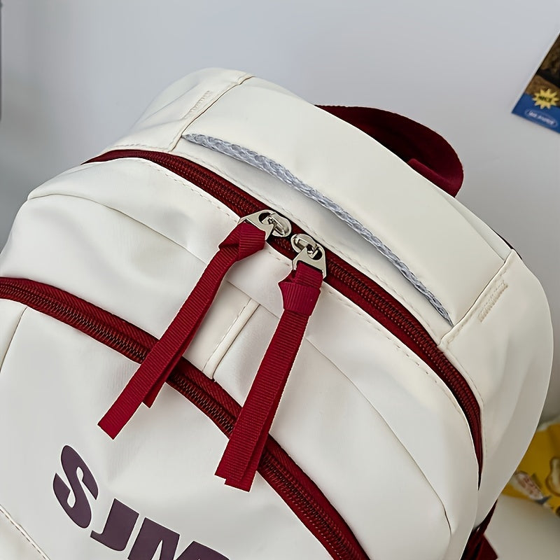 حقيبة ظهر أكسفورد متينة للسفر - حقيبة مدرسية عملية جذابة بصريًا بأحزمة قابلة للتعديل، وحجرات متعددة، وسحاب للإغلاق، بتصميم أبيض وأخضر، حقيبة ظهر عملية | حقيبة أنيقة وعملية | خامة أكسفورد