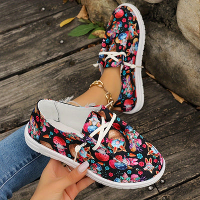 Women's Easter Themed Canvas Shoes, Casual Lace Up Outdoor Shoes, Lightweight Low Top Shoes