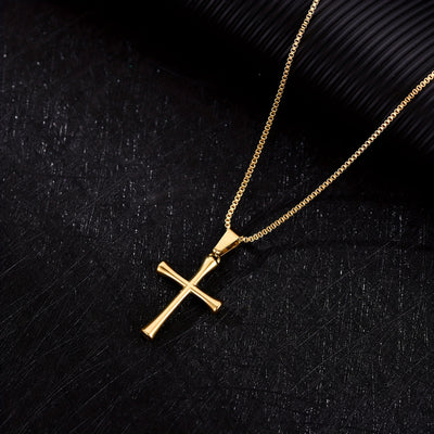 Luxury Minimalist Stainless Steel Cross Pendant Necklace - Adjustable Box Chain, Polished Golden Finish, Unisex Jewelry for Casual Attire & Christmas Gifts, Christmas Necklace, Elegant Accessory, Quality Craftsmanship