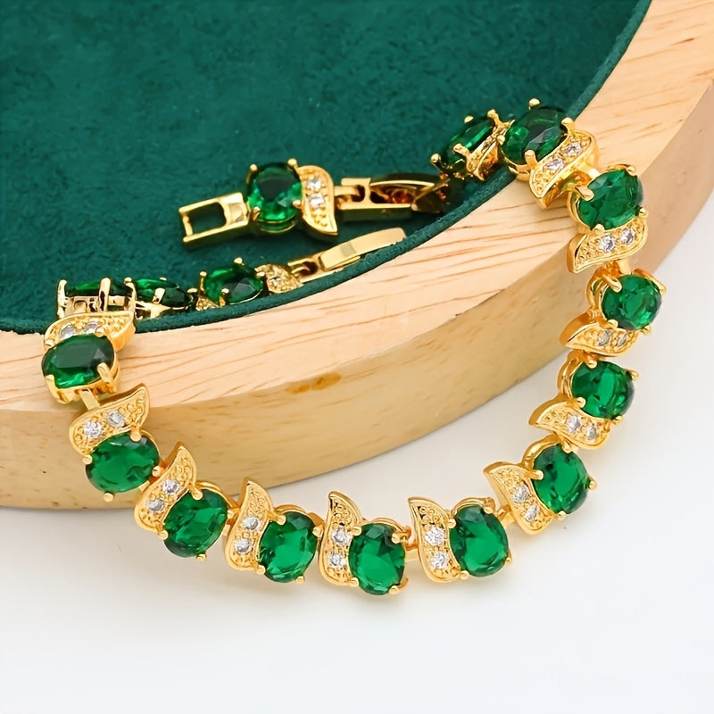 5pcs Elegant Geometric Cubic Synthetic Synthetic Synthetic Zircon Jewelry Set - Plated, Green & Clear Faux Faux Gemstones, Perfect for Valentine&