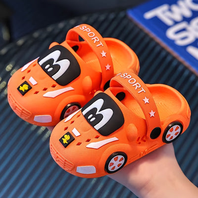 Boys' Car Design Clogs, Slip-on Closed Toe Sandals, Soft Sole Walking Shoes, Outdoor Shoes Beach Sandals