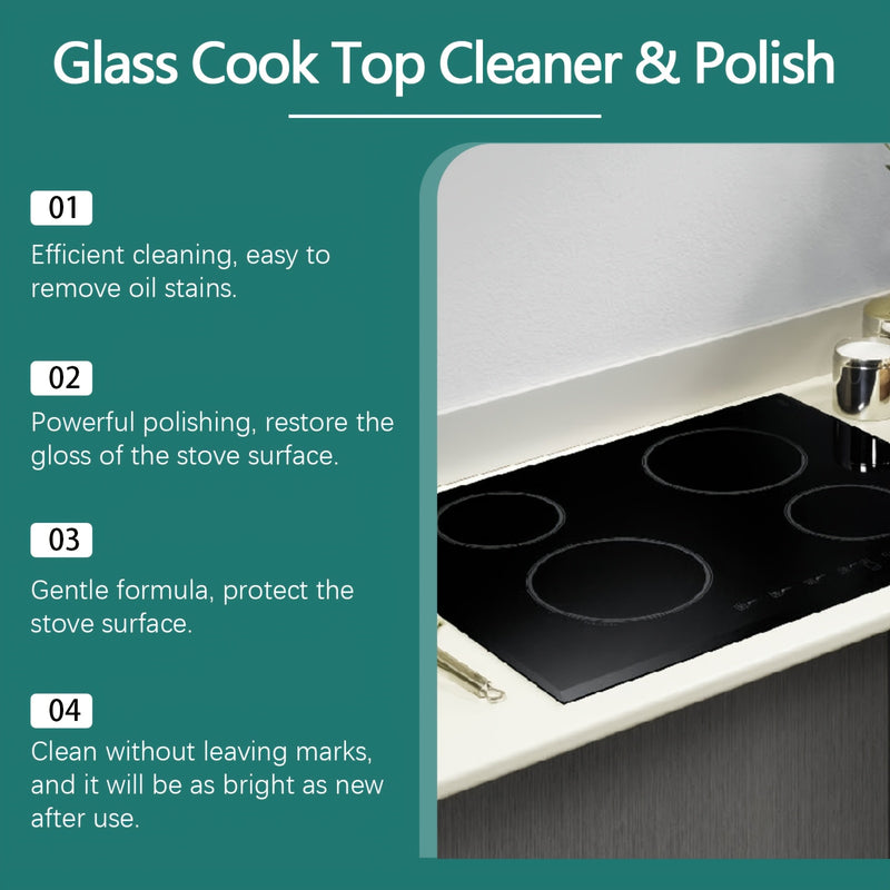 Glass Stovetop Cleaner Polishing Agent, Citric Acid Based, Residue Free, for Household Kitchen, Electric Ceramic Stovetop, Glass Cooktop, Induction Cooktop, Ceramic Hob, Electric Stovetop Panel