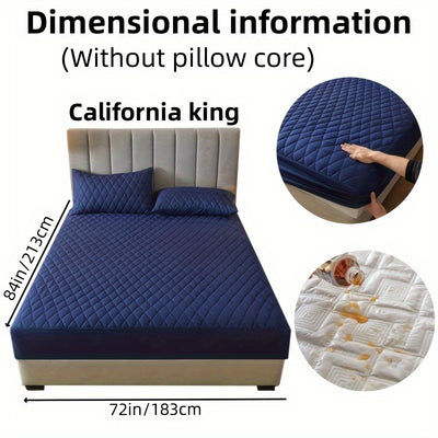 2/3pcs Set of Quilted Waterproof Bed Cover in Multiple Colors, Waterproof Mattress Protector, Bed Cover And Pillowcase Set, Non-Slip Full Coverage Bed Cover.