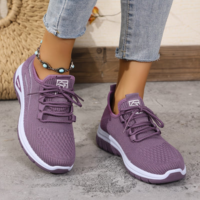 Spring and Summer Women's Casual Sports Shoes, Breathable Mesh Sneakers, Lightweight Anti-Slip Running Shoes with Fashionable Lace-Up Design, Durable PU Sole for Outdoor Jogging and Walking