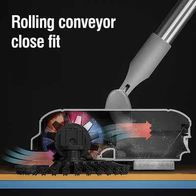 3in1 Manual Broom and Vacuum Combo with Long Handle - Automatic Deep Cleaning System, Sweeping, Mopping, Vacuuming - for Hardwood, Tile, Linoleum Floors - Ideal for Kitchen, Office, Living Room, Bedroom - Space-Saving Cleanin