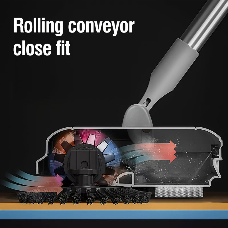 3in1 Manual Broom and Vacuum Combo with Long Handle - Automatic Deep Cleaning System, Sweeping, Mopping, Vacuuming - for Hardwood, Tile, Linoleum Floors - Ideal for Kitchen, Office, Living Room, Bedroom - Space-Saving Cleanin