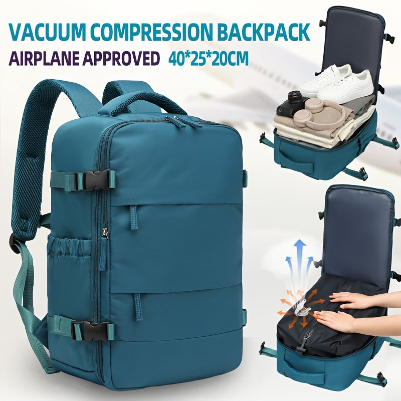 LONNKE Vacuum Compression Backpack - Airline Approved Carry-On (Fits in overhead bin), Heavy-Duty Compression Zipper, Spacious Travel & Business Backpack with Laptop Compartment, Water Bottle Pocket, Adjustable Shoulder Strap