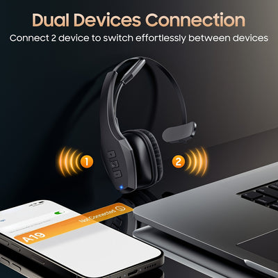 Trucker BT Headset, Wireless Headphone with Mic, Wireless Headset with Dual Noise Cancelling Microphone & Mute Button, 55Hrs Working Time PC Headset for Cell Phones, Computer, Truck Driver, Headphone Wireless, Wireless Headse