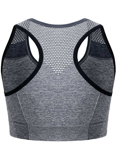 3pcs Plus Size Sports Bras, Polyamide Blend, Hollow Mesh Design, Low Support, Removable Padding, Crew Neck, Medium Stretch, Knit Fabric, with Casual Wear for Women'S Activewear