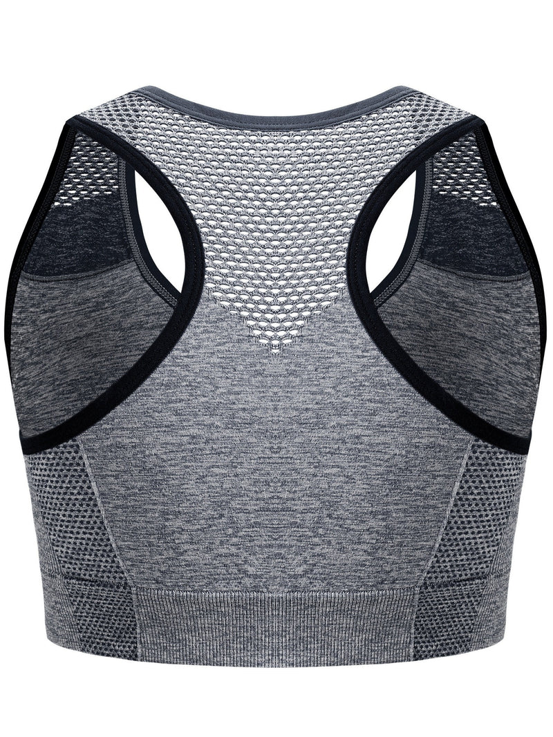 3pcs Plus Size Sports Bras, Polyamide Blend, Hollow Mesh Design, Low Support, Removable Padding, Crew Neck, Medium Stretch, Knit Fabric, with Casual Wear for Women&