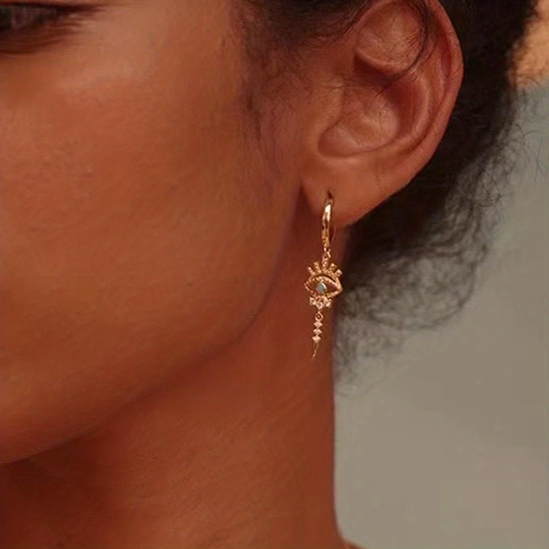 زوج واحد من أقراط الأذن الفاخرة المرصعة بالنحاس والمزينة بقلادة عين الشر الاصطناعية، هدية مواعدة