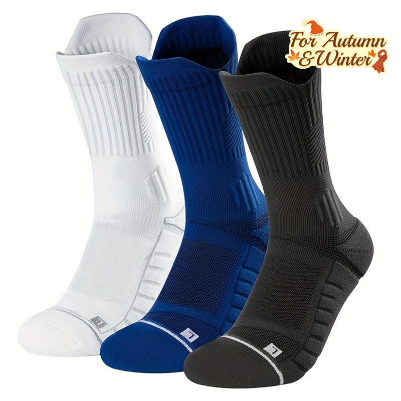 3/6/10 Double Large Size Thick Autumn And Winter Warm Pressure Relief Shockproof Non-Slip Sports Socks for Basketball, Football, Running, And Hiking for Men