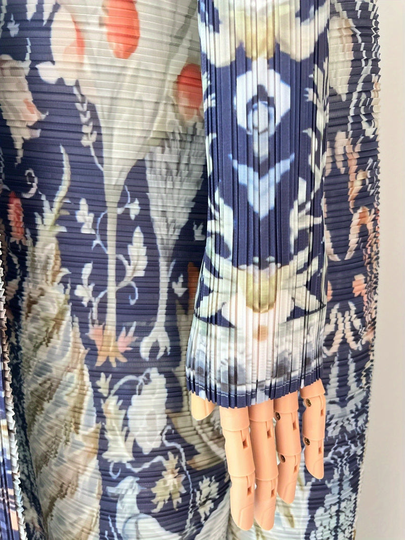 Exclusive Summer New Collection for Eid Al-Fitr 2025, Featuring a Pleated Miyake-Style Coat Cape with Prints, High Elasticity, Ultra-Long Middle Eastern Style Abaya Robe, Suitable for All Seasons. This Versatile Women&