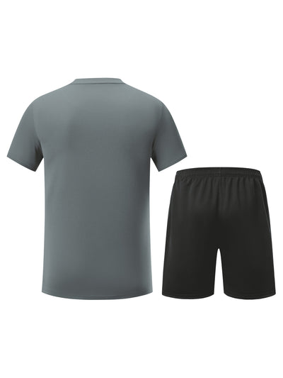 2pcs Men's Stripe Decor Short Sleeve T-shirt + Shorts Sports Set, Casual Quick-drying Summer Fitness Clothing As Gift