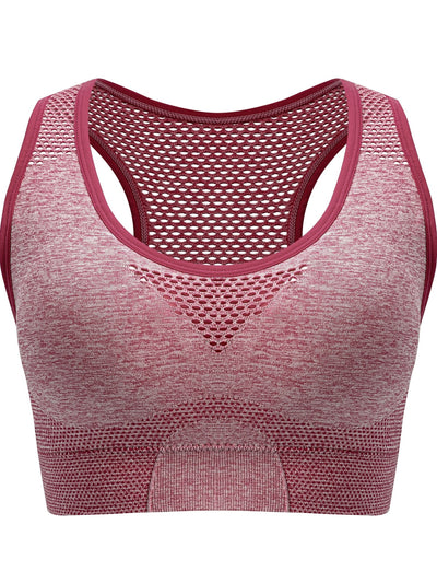Breathable Plus Size Sports Bra Without Steel Ring, Seamless Hollow Mesh Thin Sports Yoga Bra