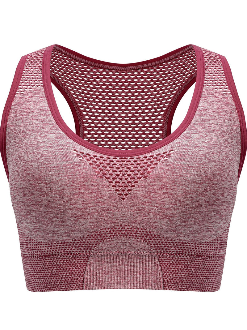 Breathable Plus Size Sports Bra Without Steel Ring, Seamless Hollow Mesh Thin Sports Yoga Bra