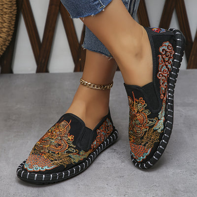 Women's Loong Embroidered Flat Shoes, Casual Slip On Outdoor Shoes, Comfortable Low Top Shoes