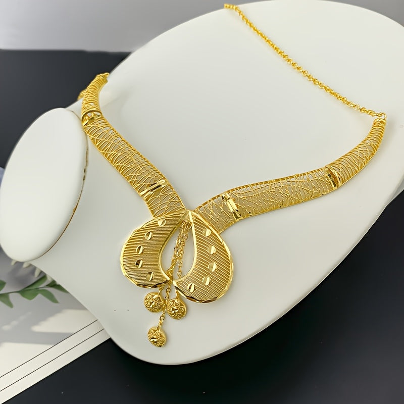 2025 New Bohemian 2pcs Hollow Flower Tassel Earrings and Necklace Elegant Ladies Jewelry Set, Perfect for Dubai Bridal Wedding Anniversary Gift, Valentine&