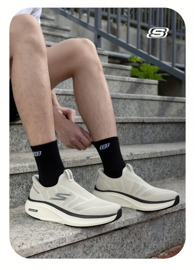 Skechers Men'S Breathable Mesh Slip-On Sneakers - Lightweight Casual Sneakers with EVA Cushioned Sole, White & Gray Design for Running, Walking, and Casual Attire, Summer Footwear, Sleek Shoe Design, Comfortable Fit, Skecher