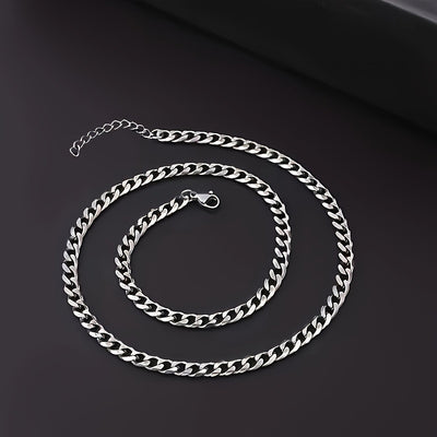 2pcs Hip Hop Stainless Steel Chain, Punk Fashion Necklace Bracelet Set for Men,  Streetwear Style, Urban Fashion, Sturdy Bracelet, Men's Necklace Set, Men's Fashion, Punk Enthusiasts