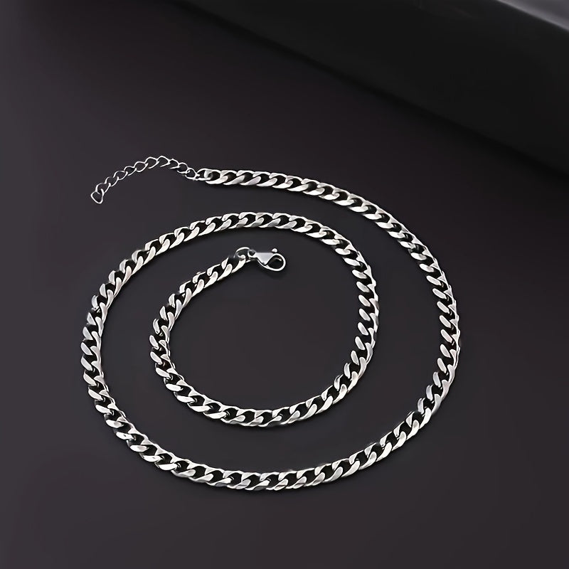 2pcs Hip Hop Stainless Steel Chain, Punk Fashion Necklace Bracelet Set for Men,  Streetwear Style, Urban Fashion, Sturdy Bracelet, Men&