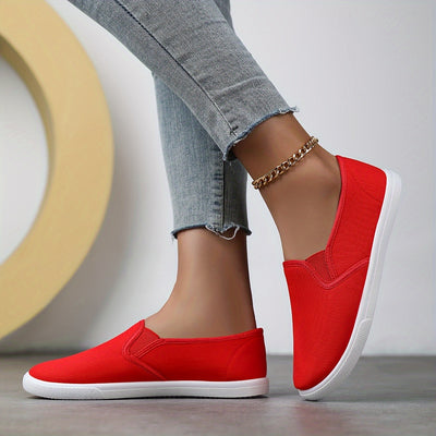 Women's Simple Solid Color Canvas Shoes, Casuals Slip On Outdoor Shoes, Lightweight Low Top Shoes
