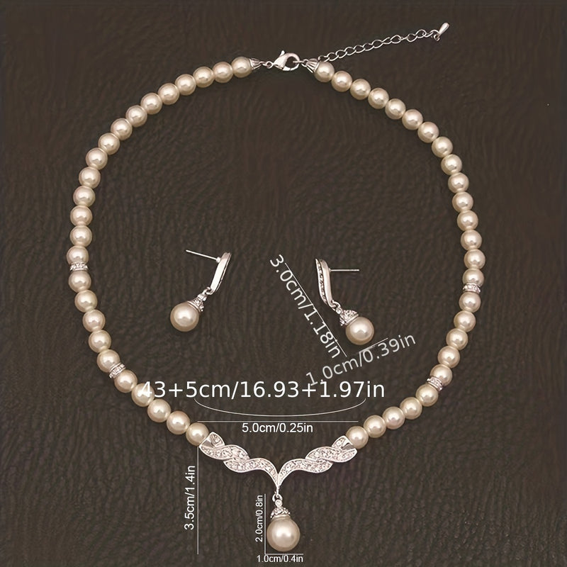 Luxury Glass Imitation Pearl Earrings and Necklace Set for Girls - Three-Piece Beige Jewelry Collection, Elegant Party Jewelry, Perfect for Girls&