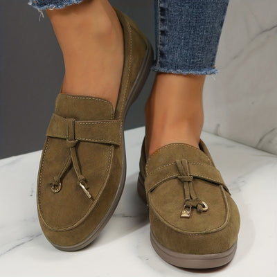 Women's Flat Shoes, Casual Slip On Outdoor Shoes, Comfy Walking Shoes With Solid Color Pendant