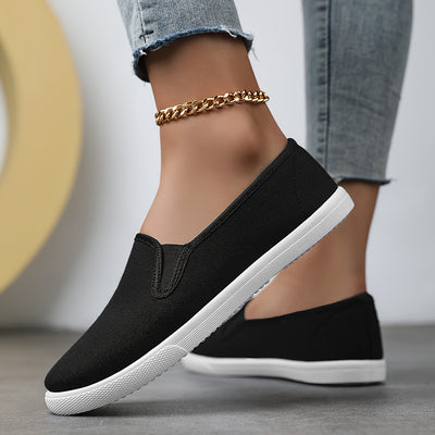 Women's Simple Solid Color Canvas Shoes, Casuals Slip On Outdoor Shoes, Lightweight Low Top Shoes