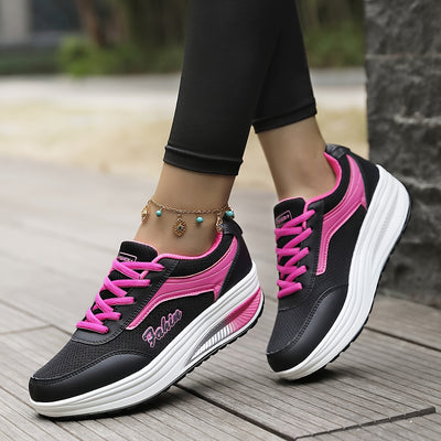 Women's Breathable Mesh Platform Sneakers, Casual Lace Up Outdoor Shoes, Comfortable Low Top Shoes