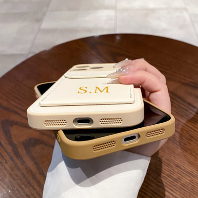 Personalized Customized Letter Faux Leather Card Holder Phone Case for Iphone 17 16 15 14 Plus 13 12 11 Pro Max 17Air Shockproof Lens Protective Cover