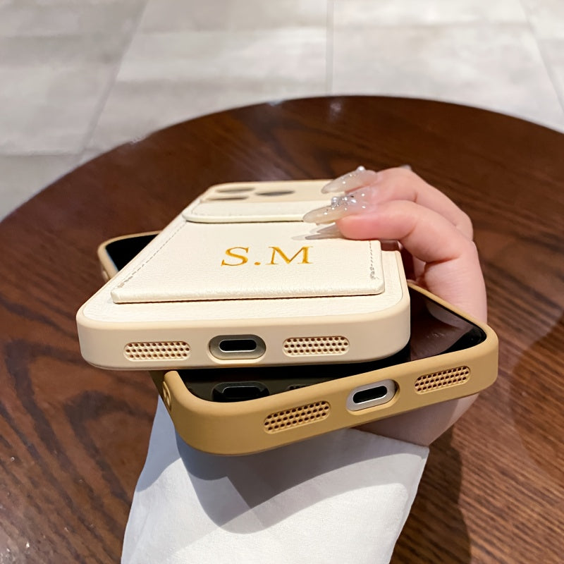 Personalized Customized Letter Faux Leather Card Holder Phone Case for Iphone 17 16 15 14 Plus 13 12 11 Pro Max 17Air Shockproof Lens Protective Cover