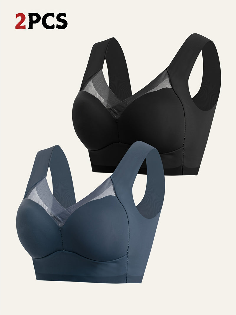 2pcs Elegant Lei Sports Bra Yoga Fitness Underwear Breathable and Comfortable with Mesh Details Women&